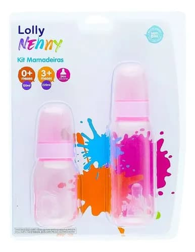 Kit 2 Mamadeiras Lolly Nenny 120-220ml Rosa Antigotejamento