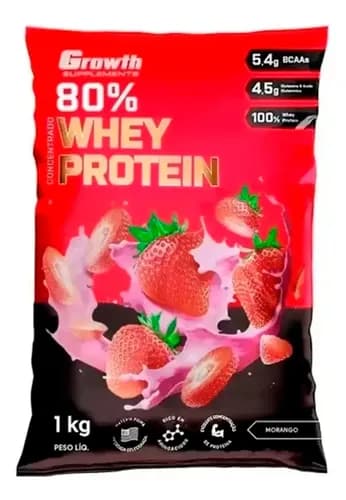 Whey Protein Concentrado Growth 1kg Sabor Morango