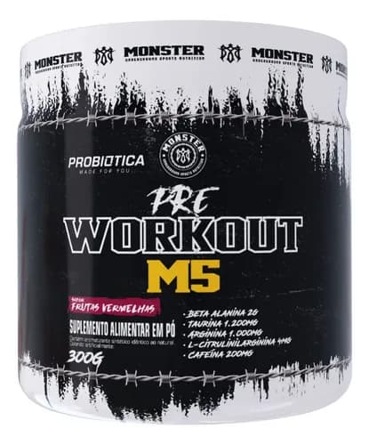 Pre Treino 300g Probiotica Frutas Vermelhas Pré Workout Monster M5