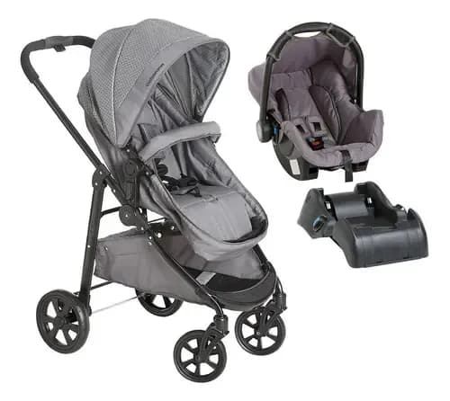 Carrinho Galzerano Olympus Preto + Bebê Conforto + Base Cor Cinza