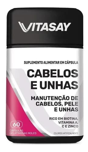 Vitasay Suplemento Alimentar Cabelos e Unhas 60 Cápsulas Vitamina A, C, Biotina, Zinco