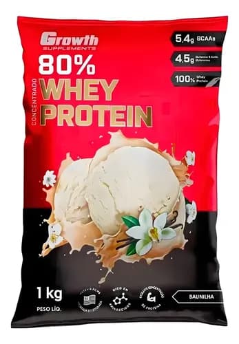 Whey Protein 80% Concentrado Growth Sabor Baunilha | 1kg