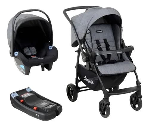 Travel System Rio 22 Burigotto: Carrinho e Bebê Conforto com Base, Preto Mesclado