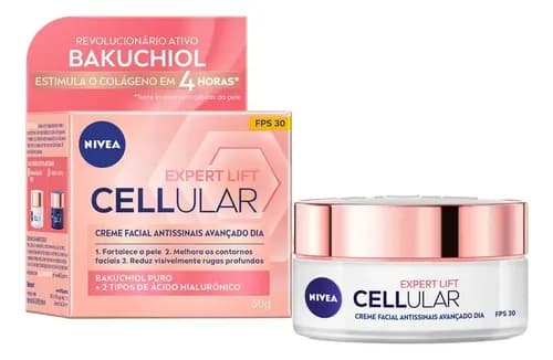 NIVEA Creme Facial Antissinais Cellular Lift Dia FPS 30 50ml, Fortalece a Pele, Reduz Rugas, Estimula Colágeno, Bakuchiol Puro, Cuidado Diário