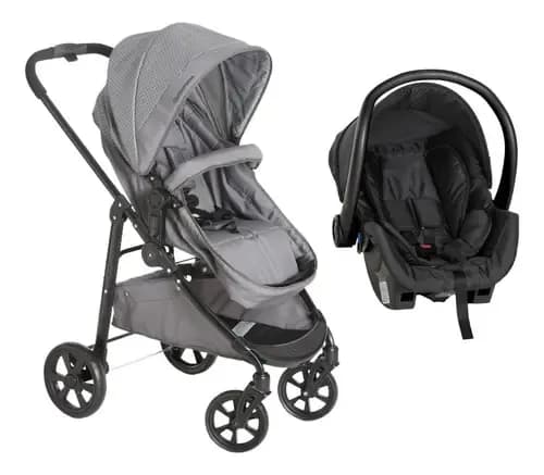 Carrinho Olympus Cinza Com Bebê Conforto - Galzerano