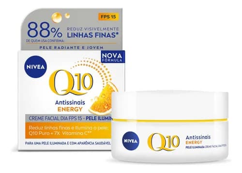 NIVEA Creme Facial Q10 Energy Antissinais Dia 50g, Reduz Linhas Finas, Ilumina, Pele mais Jovem, Vitamina C, Cuidado Facial Diário