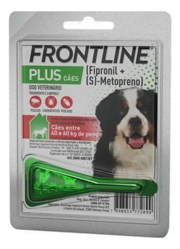 Frontline Plus Merial para Controle de Pulgas e Carrapatos Cão 40-60kg