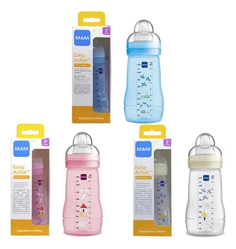 Mamadeira Mam Easy Active 270ml Decorada 2m+ Menino Menina Cor Azul