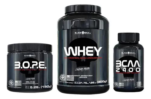Kit Whey + Pré-treino Bope + Bcaa - Black Skull Black Skull Sabor CHOCOLATE E LIMÃO