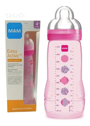 Mamadeira Easy Active Rosa 330ml - Mam Animais