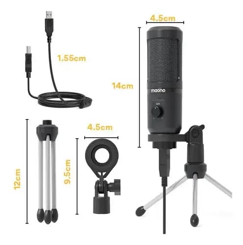 Microfone Gamer Podcast Usb Condensador Maono C/ Tripé