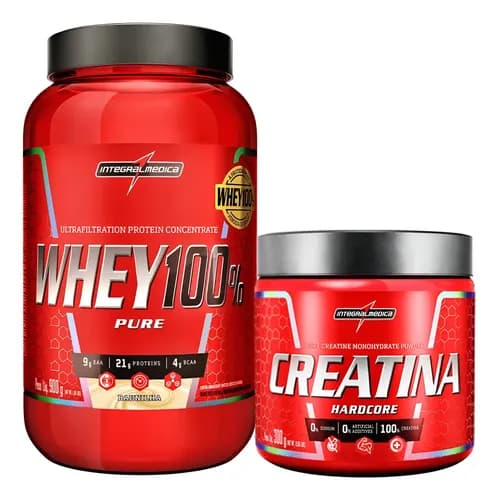 Whey 100% Pure Integralmedica + Creatina Pure Hardcore 300g Sabor Baunilha