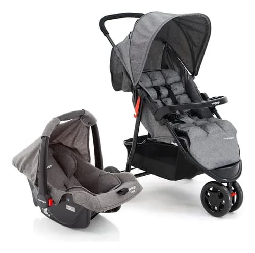 Carrinho de Passeio Voyage Travel System Delta Duo PRO Cinza Mescla com Bebê Conforto