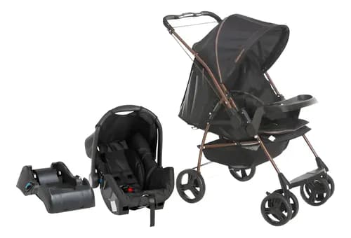Carrinho Passeio+bebê Conforto+base Preto Milano - Galzerano