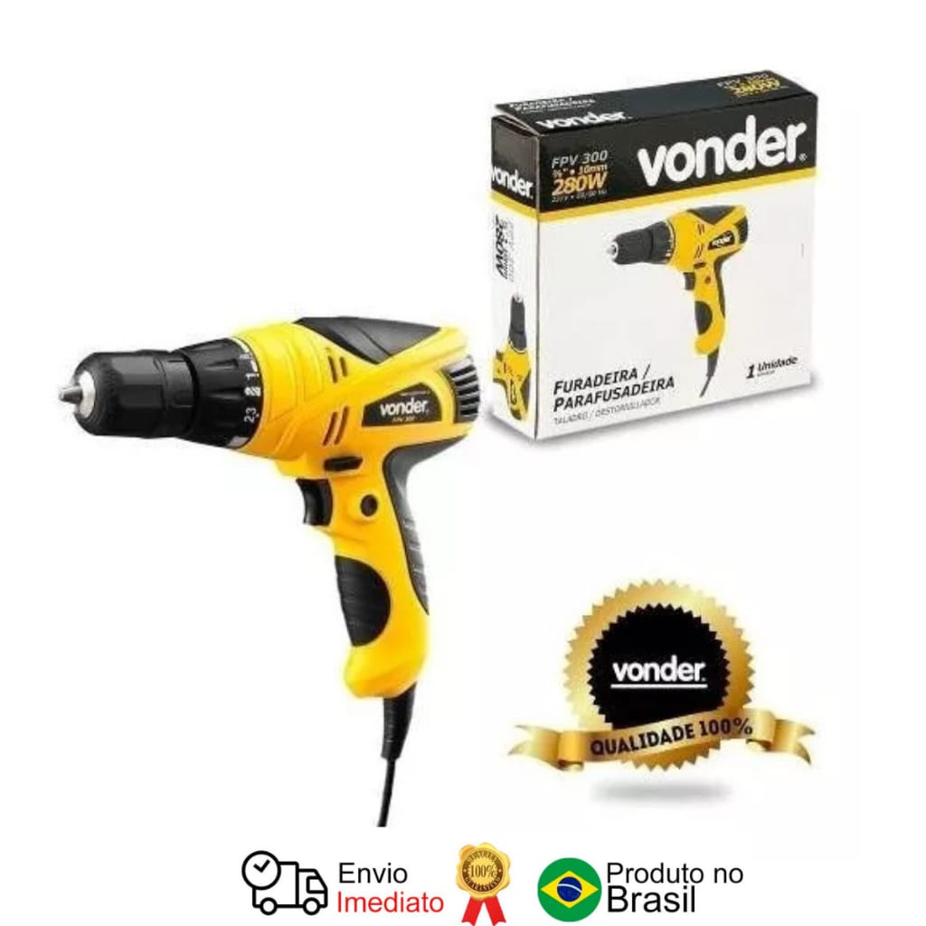 Furadeira Parafusadeira Fpv 300 Vonder + Jogo De Bits Brocas · Cor: Amarelo — foto 6 de 7