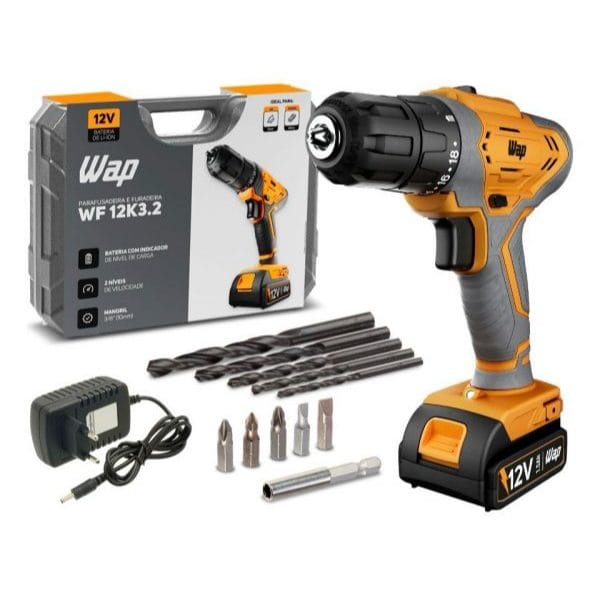 Parafusadeira Furadeira Wf 12k3.2 Bateria Wap + 40 Peças · Cor: Amarelo · Modelo: 12k3.2 + 40 PEÇAS — foto 3 de 4