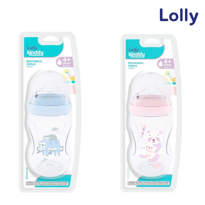 Mamadeira Nature 330ml Aureaflow Azul 4m+ Lolly Kinddy · Cor: Azul-claro — foto 6 de 8