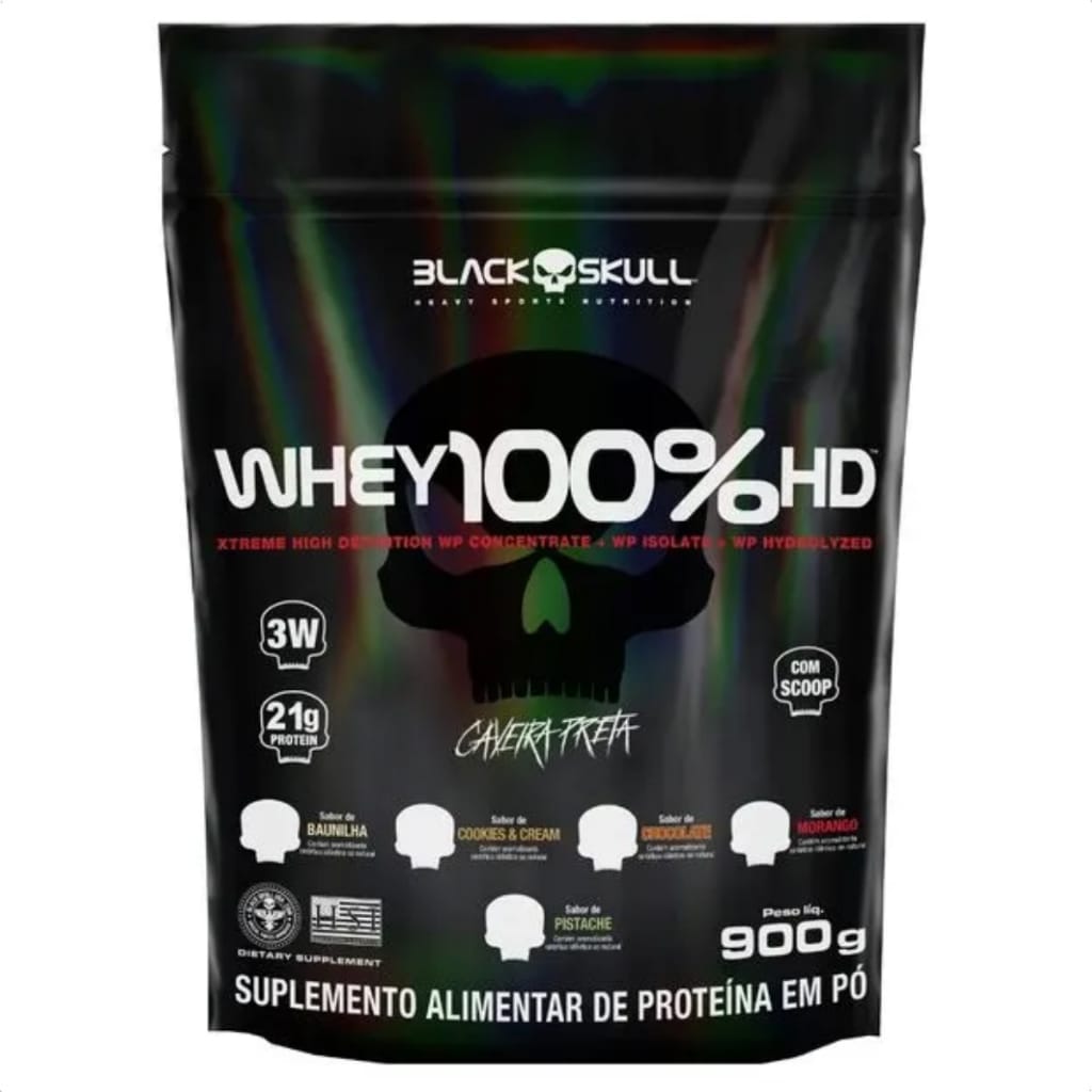 Black Skull Whey Protein (WPI, WPC, WPH) - Refil 900g · Tipo: concentrado · Sabor: Baunilha · Doses na embalagem: 36 — foto 2 de 2
