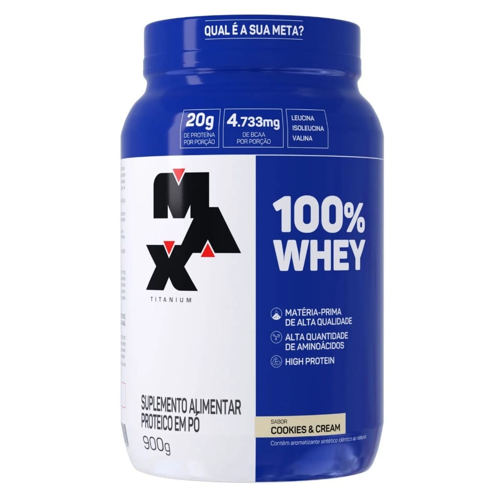 100% Whey Max Titanium Concentrado Pure Pote 900g + Squeeze… · GTIN 7803682767802 — foto 2 de 2
