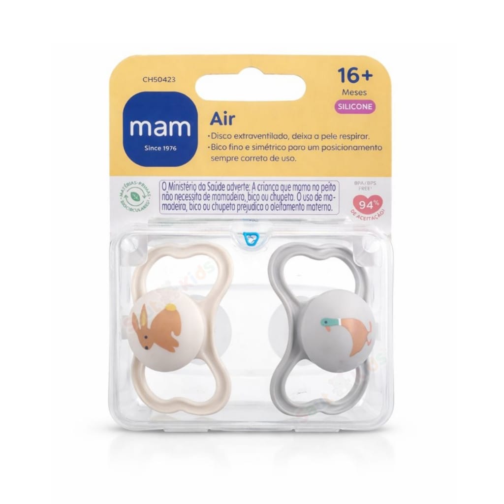 Chupeta Mam Air 16+ Meses Fase 3 Bico Silicone Embalagem · Cor: Rosa/Azul · Modelo: Mam Air 16+ Fase 3 Silicone — foto 2 de 2
