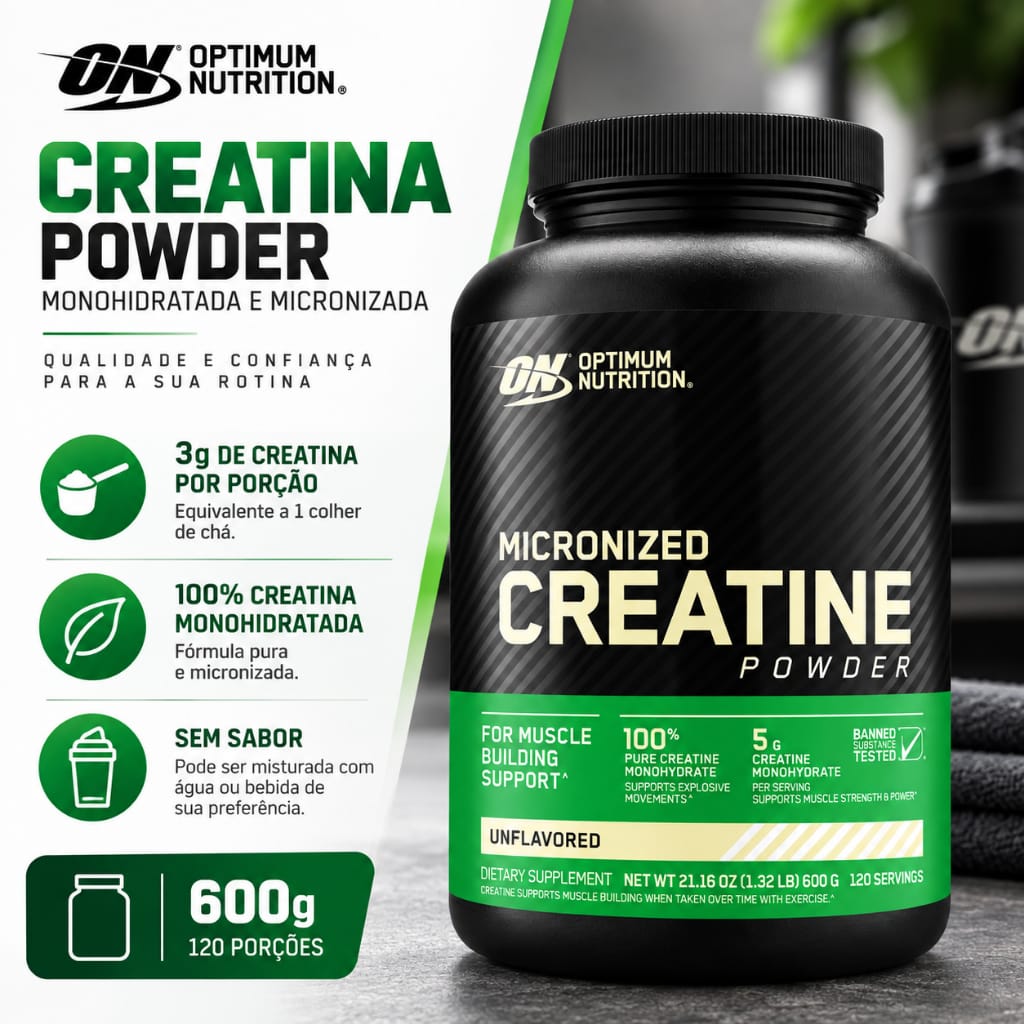 Creatina monohidratada micronizada Optimum Nutrition em pó sem… · GTIN 190283289572 — foto 3 de 3