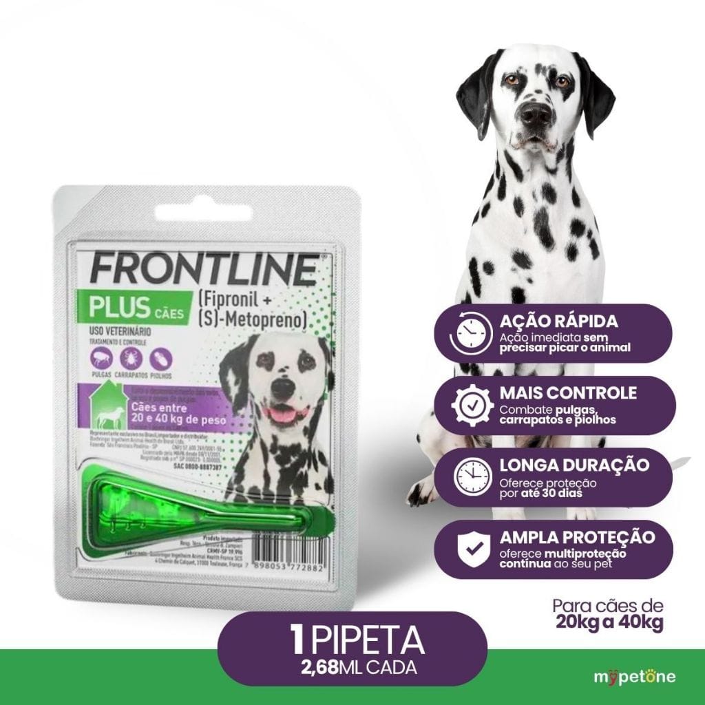 Frontline Plus Pipeta Verde Anti Pulgas Carrapatos Cães 20-40kg — foto 4 de 6