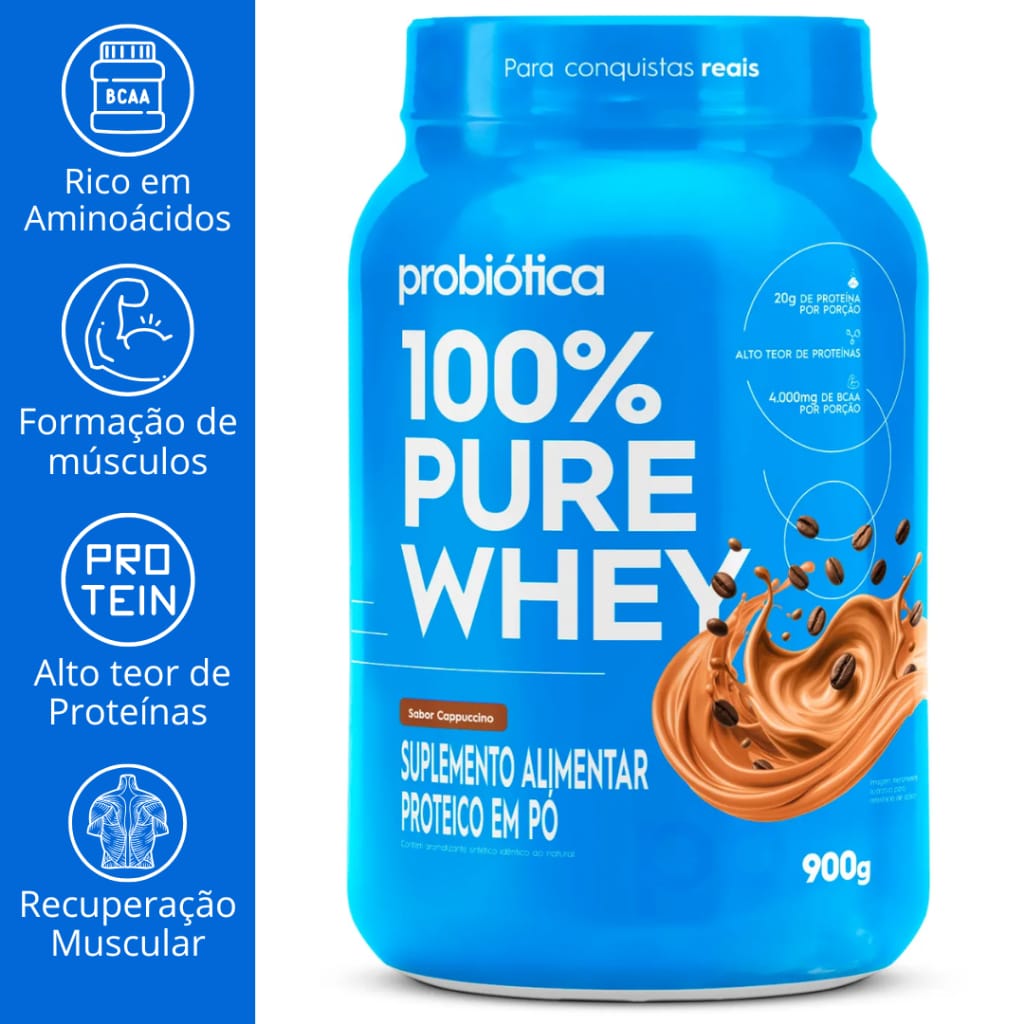 100% Pure Whey Protein - 900g - Probiótica Sabor Chocolate · GTIN 7896438201651 — foto 3 de 3
