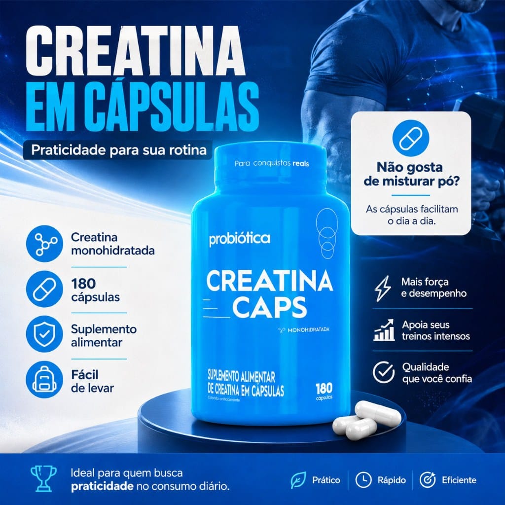 Creatina Pura Caps ( 180 Capsulas ) - Probiótica · GTIN 7896438206458 — foto 7 de 7