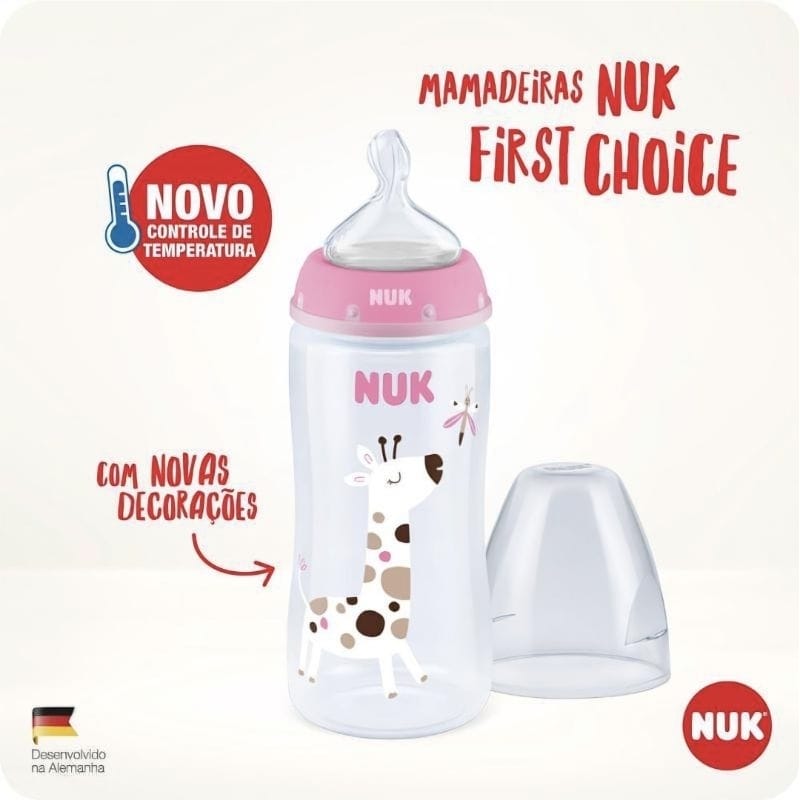 Foto de Nuk First Choice Mamadeira NUK First Choice Controle… · Material: polipropileno (PP) e silicone · Fluxo do bico: bico tamanho 2 (6m+) · Faixa etária: 6+ meses