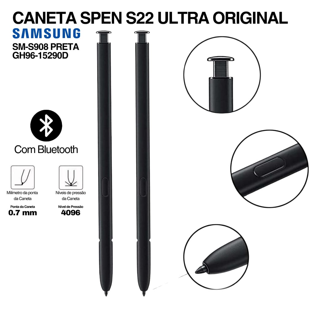 Caneta Samsung S Pen Galaxy S22 Ultra Preta · Cor: Preto · Modelo: GH96-15290A — foto 2 de 4