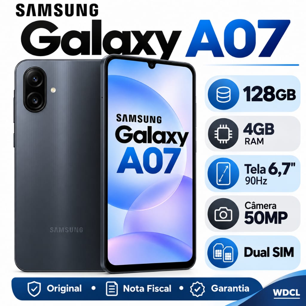 Samsung Galaxy A07 · RAM: 4 GB · Armazenamento: 64 GB — foto 3 de 3