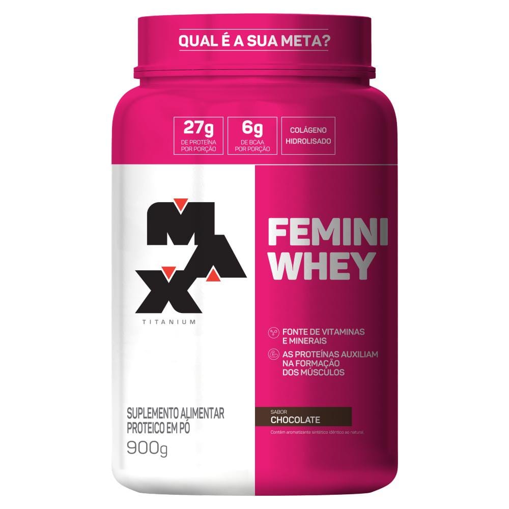 Femini Whey 900g - Sabor Chocolate - Max Titanium · GTIN 7909389024696 — foto 3 de 3