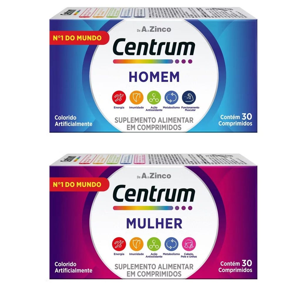 Kit Centrum De A Zinco Homem E Mulher 30 Comprimidos Cada · GTIN 7895690220011 — foto 2 de 2