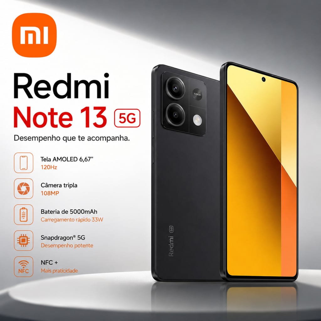 Xiaomi Redmi Note 13 5G · CPU: Mediatek Dimensity 6080 · RAM: 6 GB · Armazenamento: 128 GB — foto 5 de 6