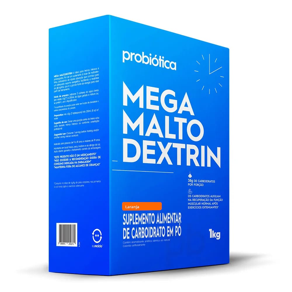 Mega Malto Dextrin Carboidrato Treino Laranja Probiotica 1kg · GTIN 7806498224262 — foto 3 de 4