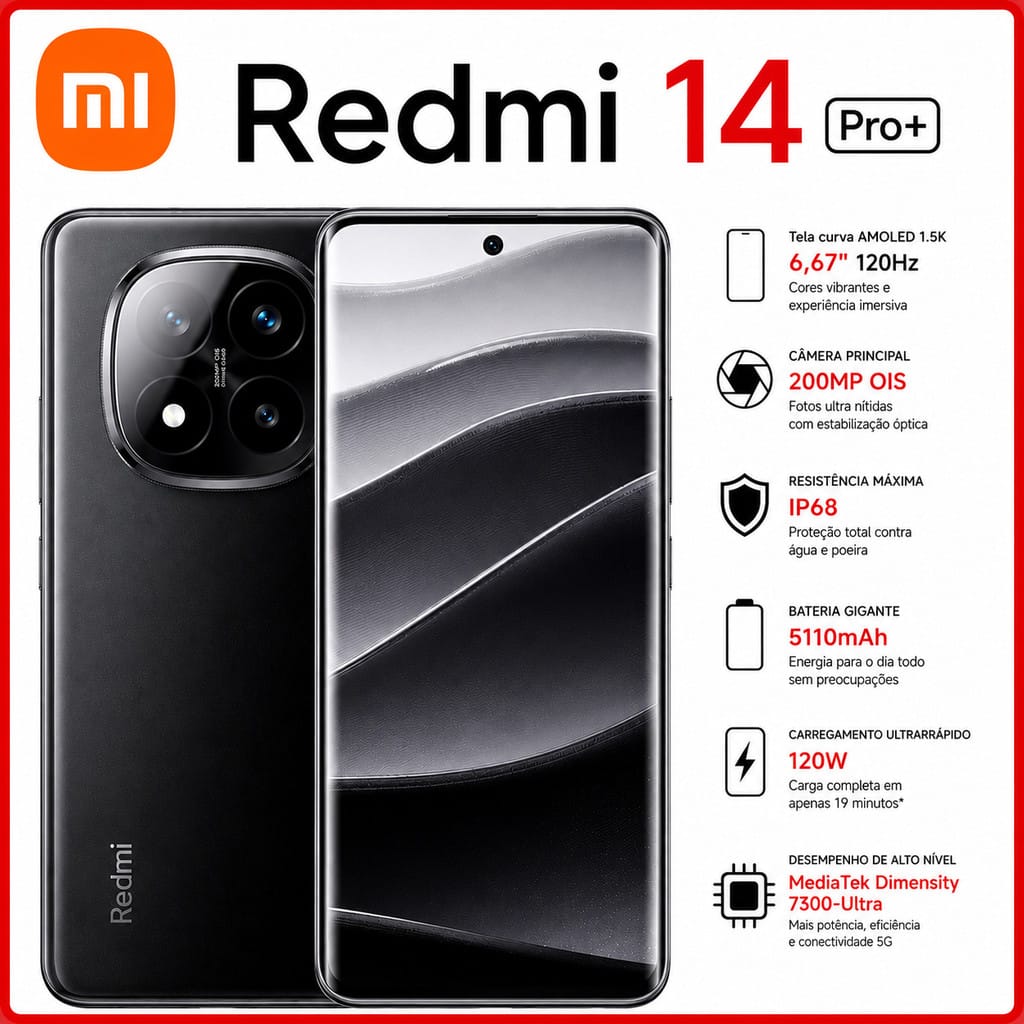 Xiaomi Redmi Note 14 Pro Plus 5G · CPU: Qualcomm Snapdragon · RAM: 12 GB · Armazenamento: 512 GB — foto 5 de 8
