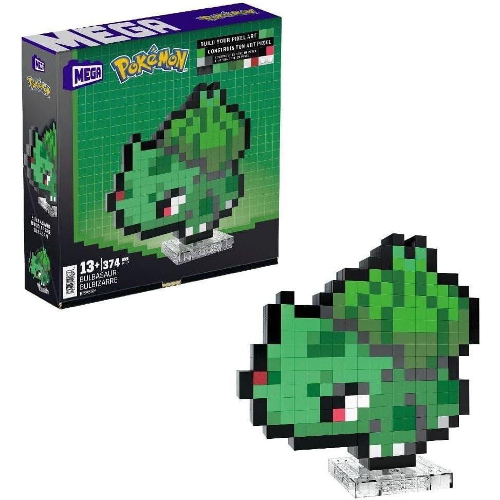 Foto de MEGA Pokémon Bulbasaur Pixel Art (HTH75) · Faixa etária: 13+ · Coleção: Pokémon - figura retrô em pixel art com base plana e encaixe para parede