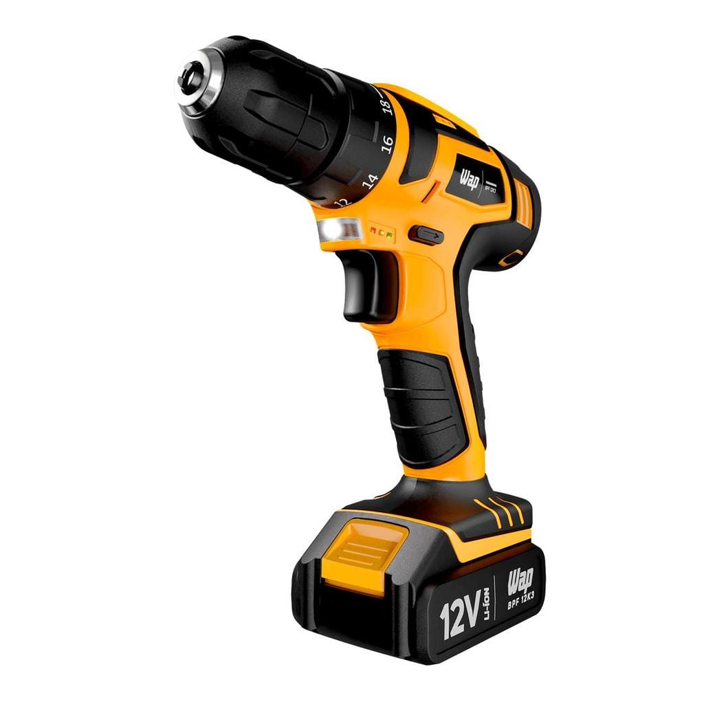 Furadeira E Parafusadeira Bpf 12k3 Wap + Jogo 110 Peças · Cor: Amarelo · Modelo: BPF12K3 + WF M110 — foto 3 de 3