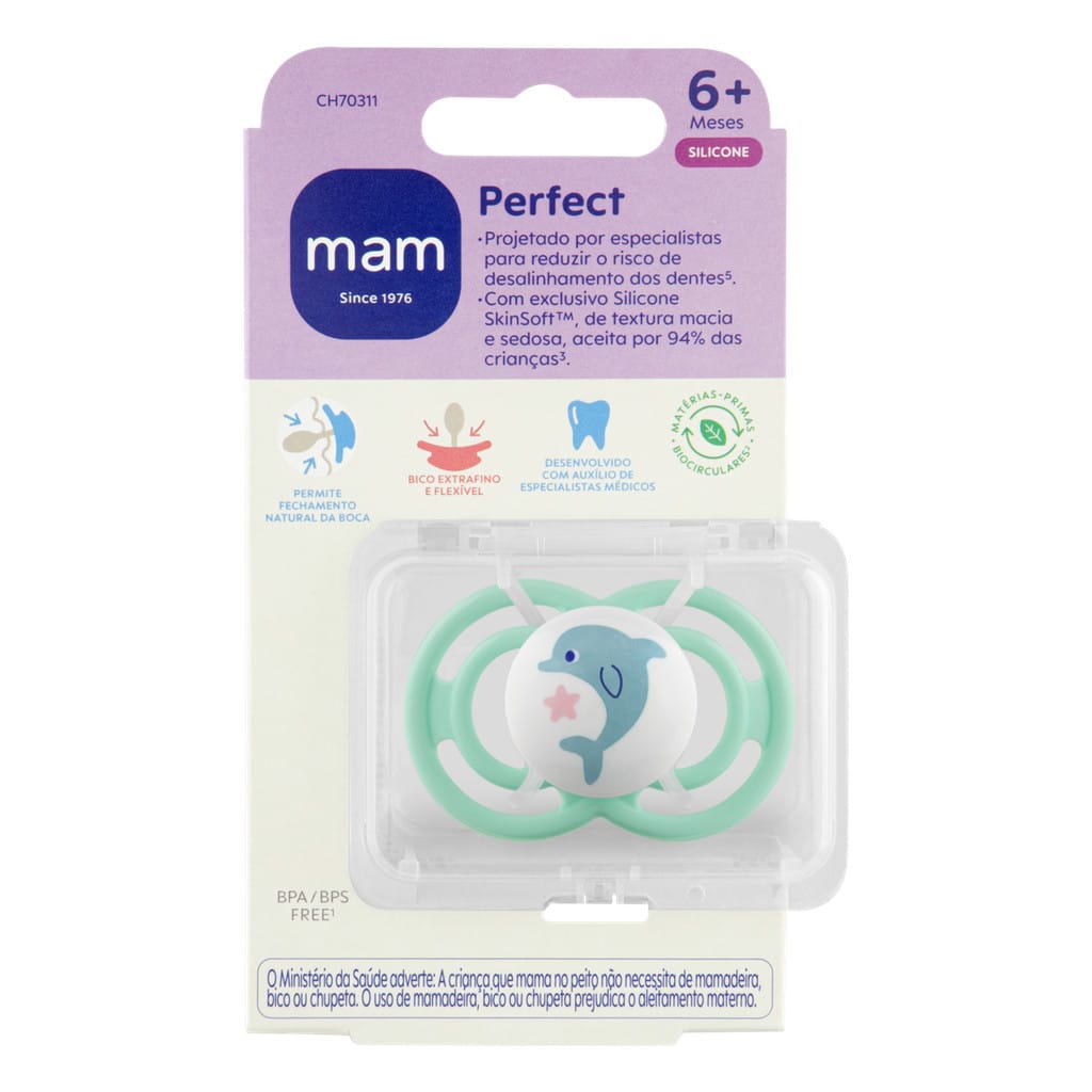 Chupeta Mam Perfect 6+ Meses Tamanho 2 Bico Silicone · Cor: Azul — foto 2 de 2