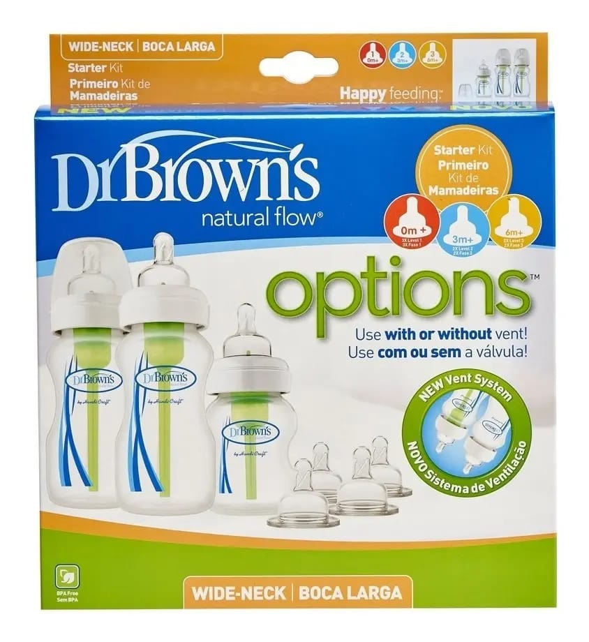 Kit 3 Mamadeiras Options Natural Flow Boca Larga Dr Browns