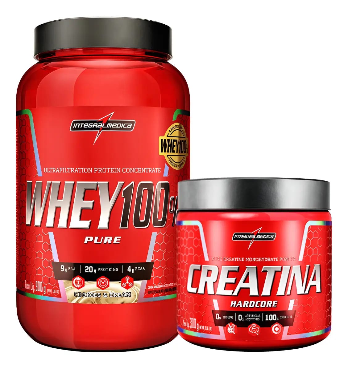 Whey 100% Pure Integralmedica + Creatina Pure Hardcore 300g Sabor Cookies And Cream