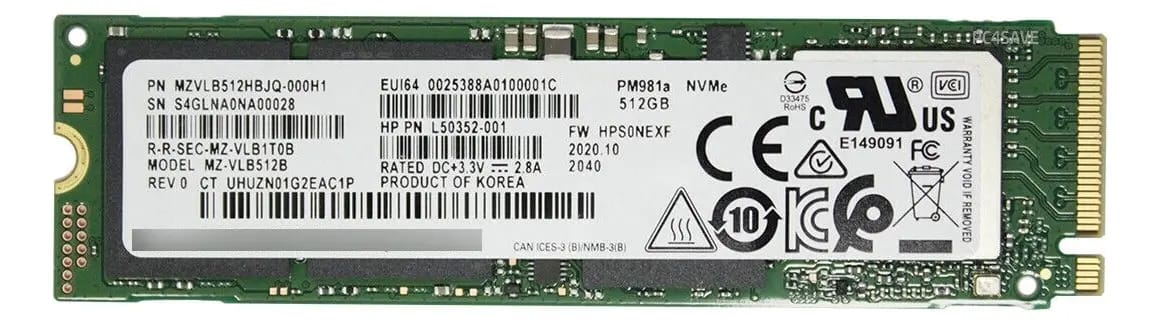 SSD M2 Nvme Samsung PM981 512 Gb MZ-VLB512B 3500 Mb/s Cor Preto