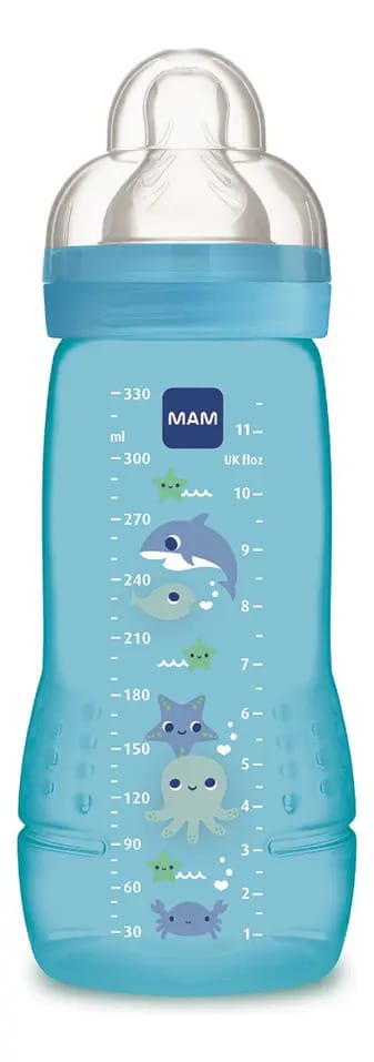 Mamadeira MAM Easy Active de Animais Marinhos Azul 330 mL com Fluxo Rápido