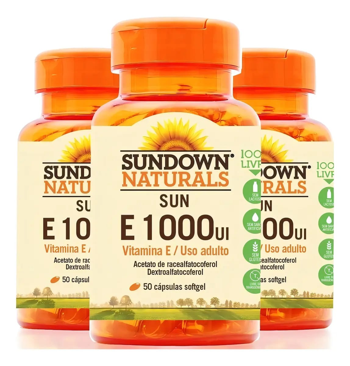 Kit 3 Vitamina E 1000 Ui Sundown Naturals 50 Cápsulas Sabor Sem Sabor