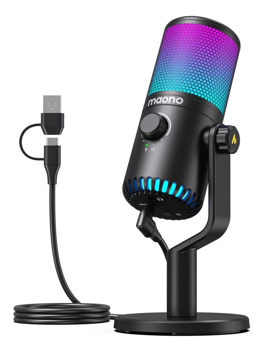 Microfone Gamer Condensador Maono Dm30-w Rgb Em Metal