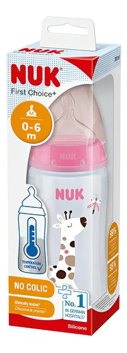 Frasco de silicone Nuk First Choice 300ml para controle de temperatura rosa