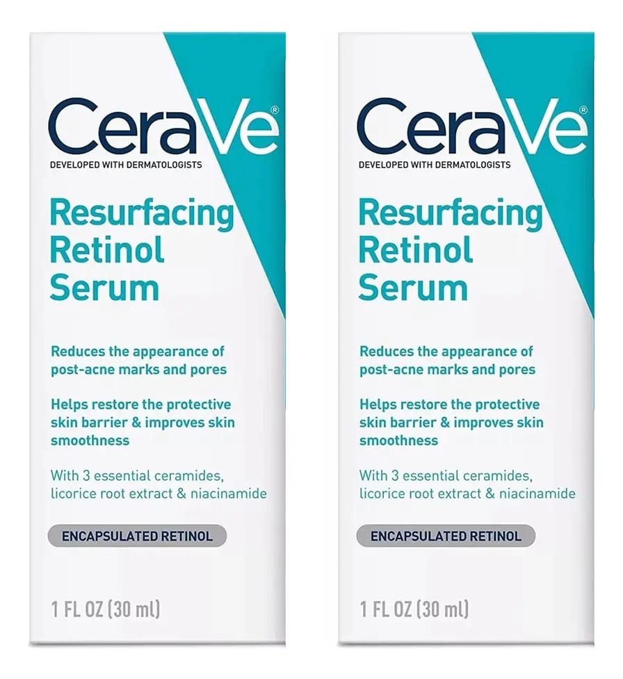 Sérum Cerave Retinol Resurfacing, 2 frascos, 30 ml, horário de aplicação: dia/noite, tipo de pele, todos os tipos de pele