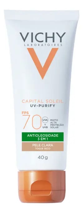 Protetor Solar Facial Antioleosidade e Purificante com Toque Seco FPS 70 Sem Cor Capital Soleil Purify Vichy 40g