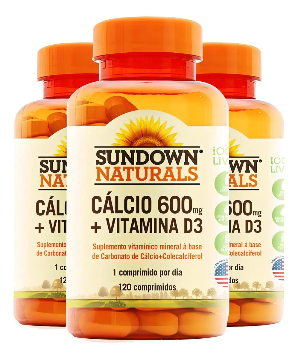 Kit 3 Cálcio 600mg + Vitamina D3 Sundown 120 Cápsulas Sabor Sem sabor
