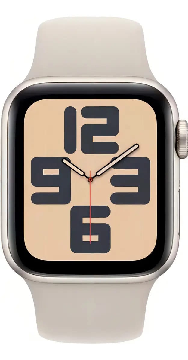 Apple Watch SE GPS + Cellular • Caixa estelar de alumínio – 44 mm • Pulseira esportiva estelar – P/M